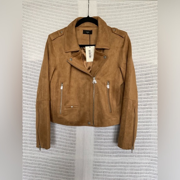 Jackets & Blazers - Tan Suede Motorcycle Jacket with Asymmetrical Zipper